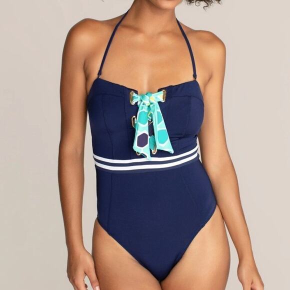 🆕️Trina Turk MADE IN THE SHADE BANDEAU ONE PIECE SWIMSUIT Sz 4 - Picture 1 of 15